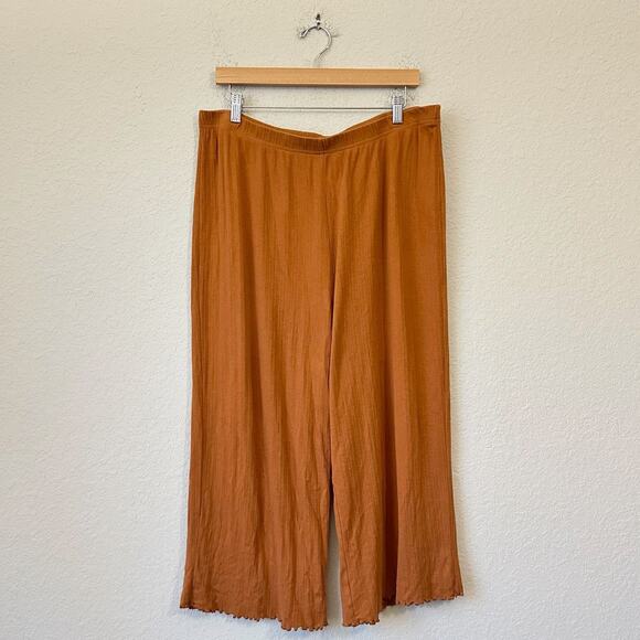 GARNET HILL Wide Leg Pants Brown Pull On Cropped High Rise Lagenlook - Picture 1 of 11